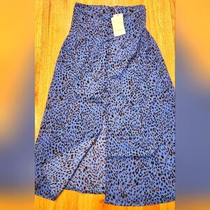 Skies Are Blue NWT Buttons Leopard Print Midi Skirt Slit Royal Blue XS